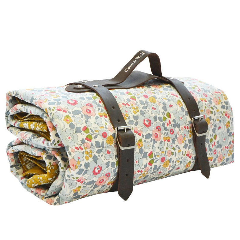 Picnic Blanket Made With Liberty Fabric in Betsy Grey & Capel Mustard Coco & Wolf