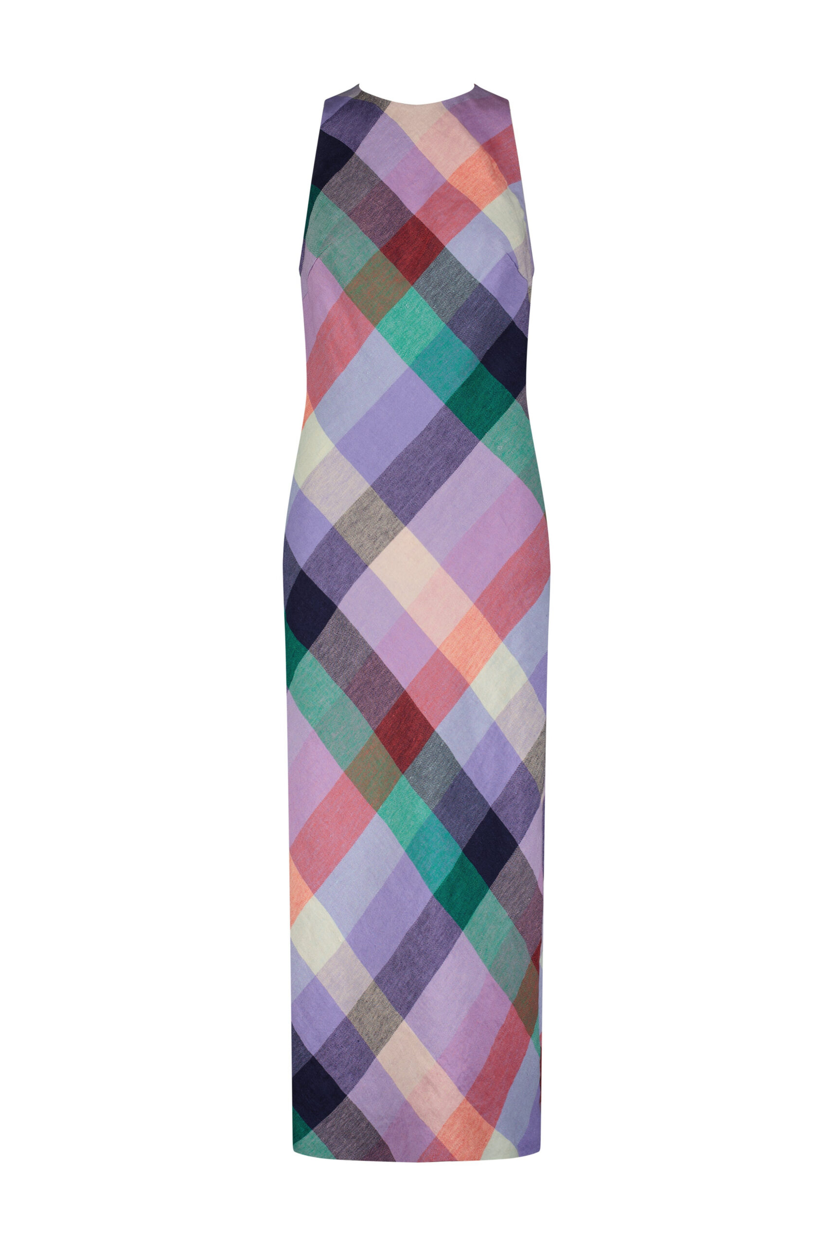 Plaid Linen Midi Dress in Lavender Multi Lela Rose