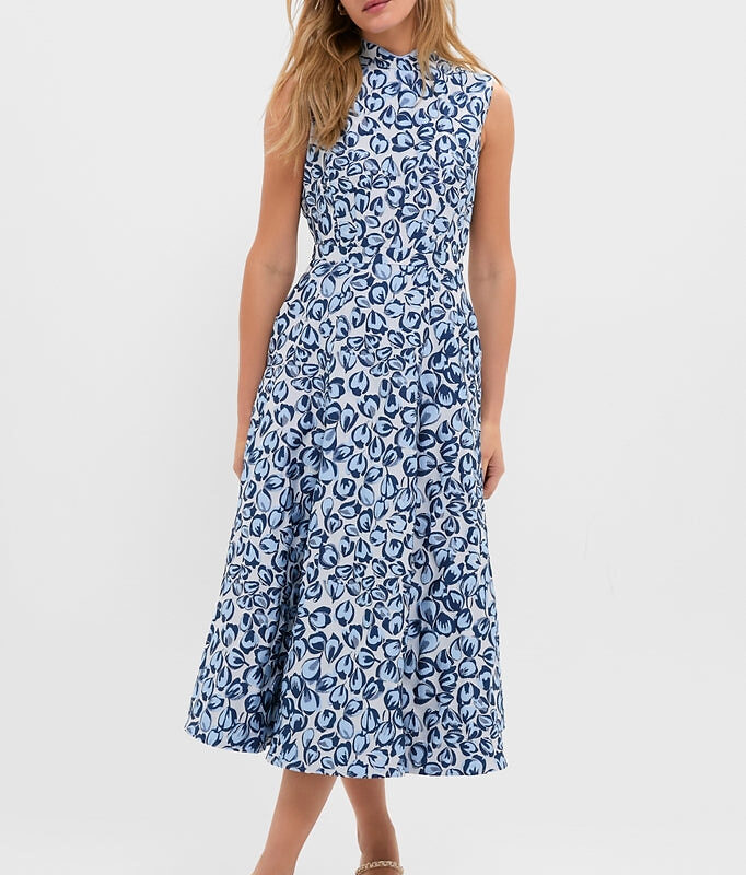Porcelain Blues Flora Midi Dress Saloni