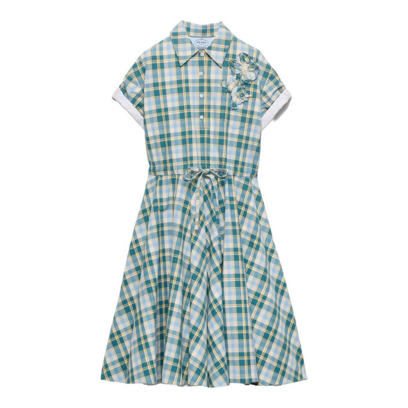 PRADA - Embroidered Checked Cotton Dress Prada US