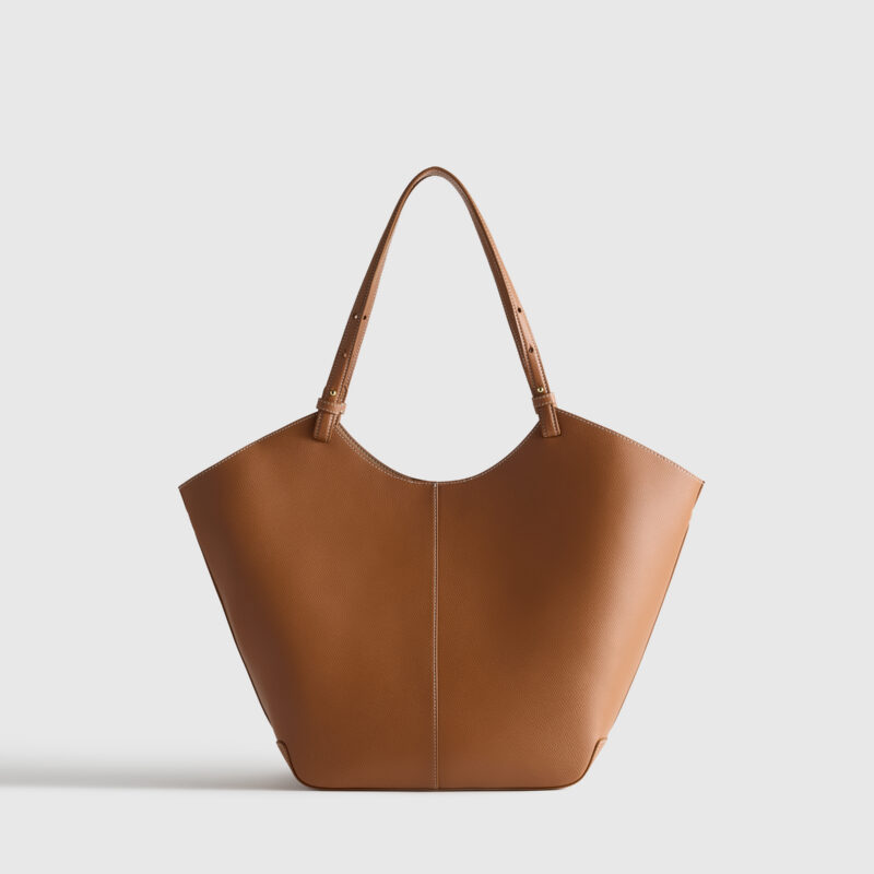 QUINCE | Italian Leather Trapeze Tote Bag - Cognac