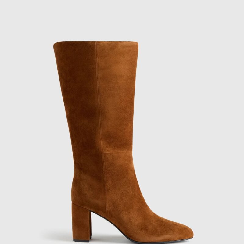 Quince | Women's Italian Suede Block Heel Boots in Black, Size 8.5, Italian Leather