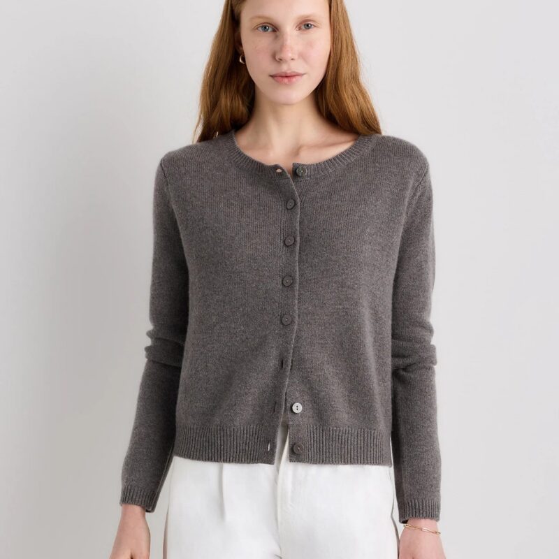 Quince | Women's Mongolian Cashmere Cropped Crew Cardigan Sweater in Heather Grey, Size Medium