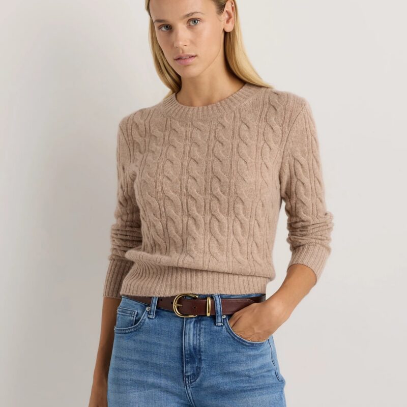 Quince | Women's Mongolian Cashmere Shrunken Cable Crewneck Sweater in Charcoal, Size XL