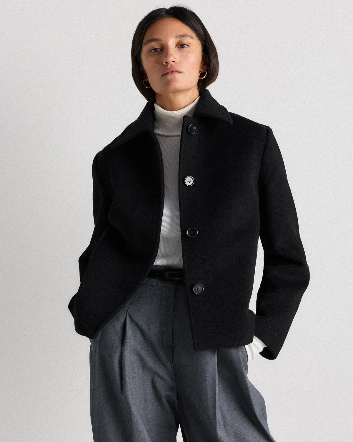 Quince | Women's Wool Cashmere Short Coat in Caramel, Size Medium