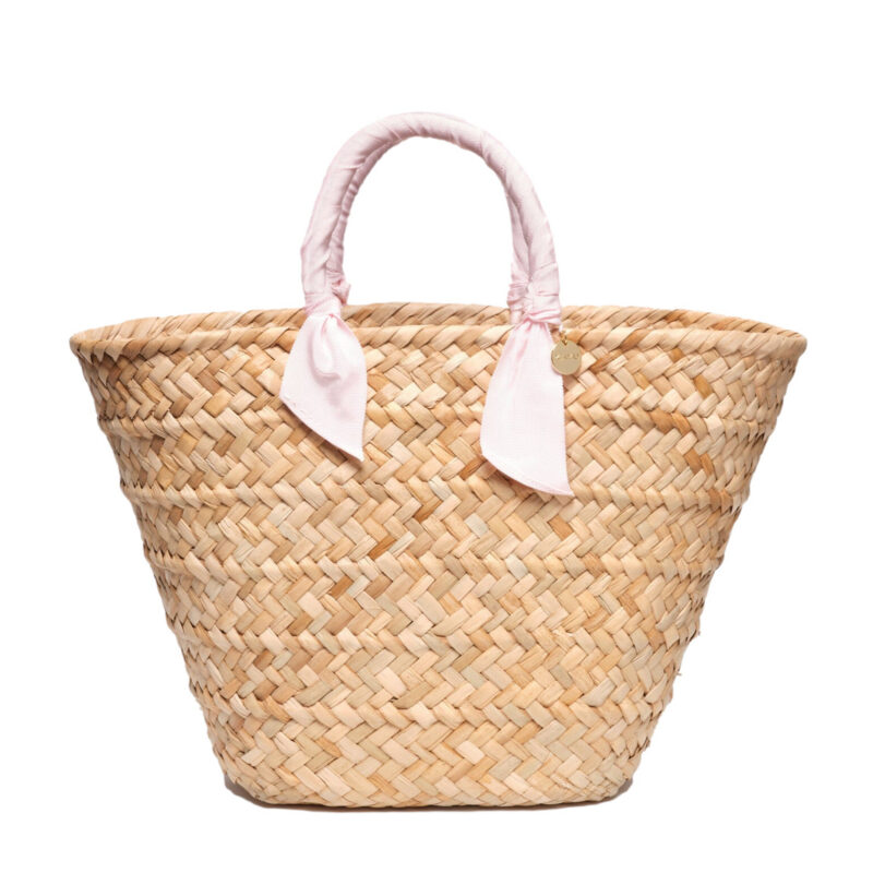 Rosie Woven Straw Ribbon-Handle Tote Kayu