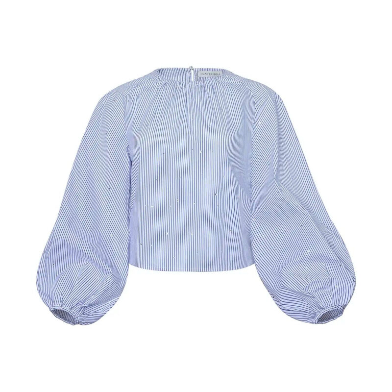 Rue Blouse in Starlight Embellished Stripe Hunter bell