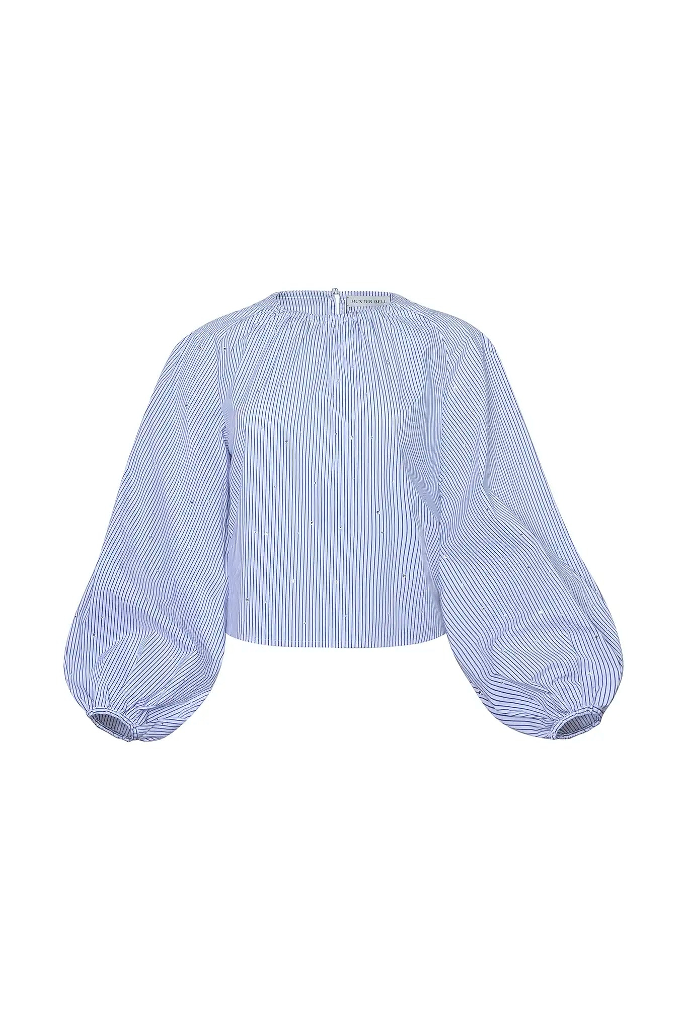Rue Blouse in Starlight Embellished Stripe Hunter bell