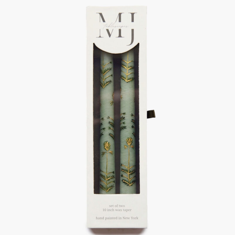 Sage Chrysanthemum Hand Painted Taper Candles (Set of 2) MJ Tablescapes