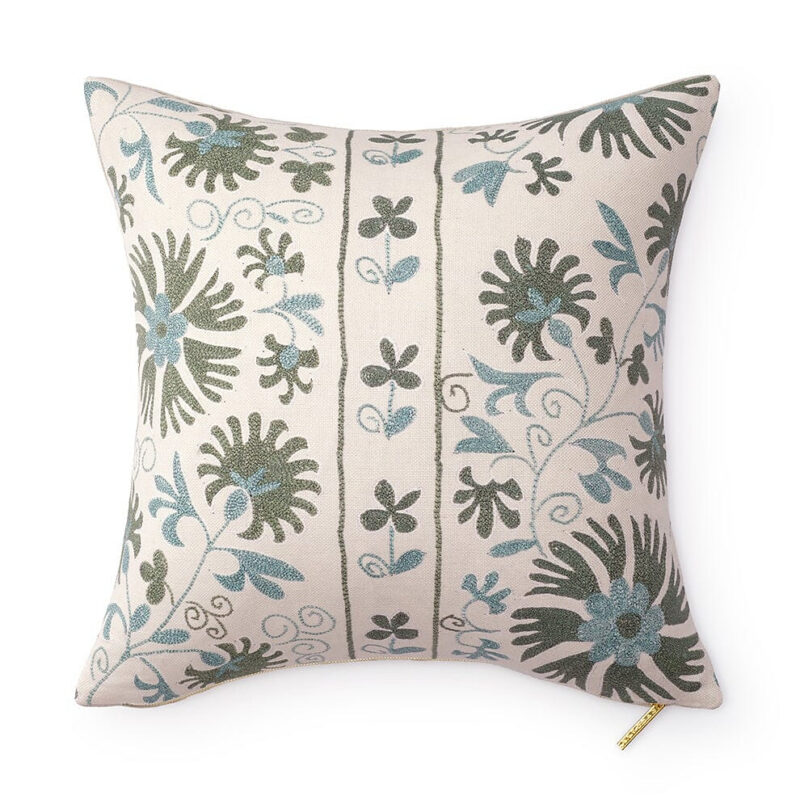 Sage Ribbon Suzani Pillow St. Frank