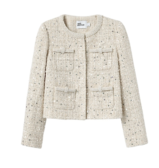 SELF-PORTRAIT - Embellished Bouclé Collarless Jacket