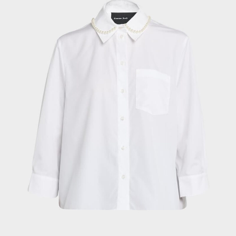 Simone Rocha Pearly Beaded Collar Button-Down Shirt