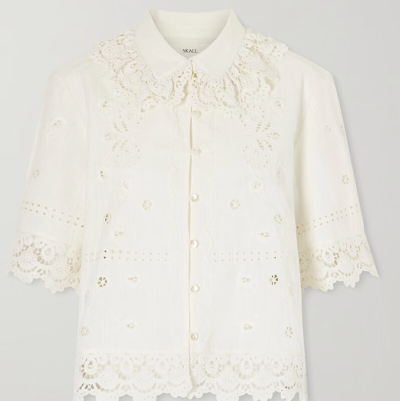 SKALL Talia broderie anglaise cotton and linen-blend shirt