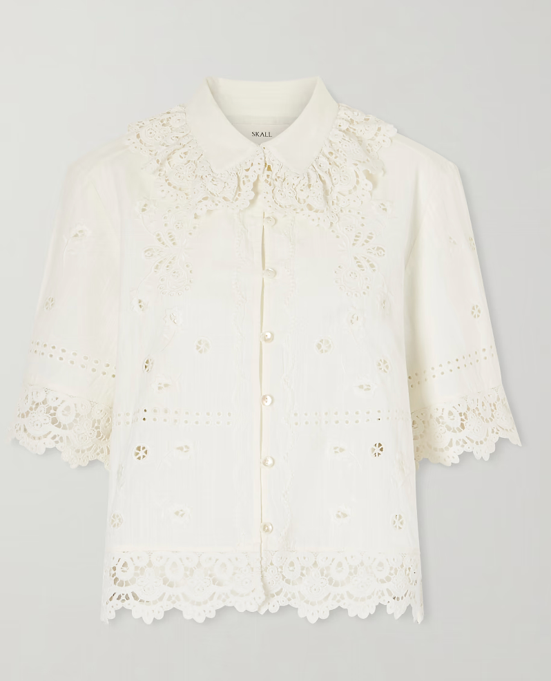 SKALL Talia broderie anglaise cotton and linen-blend shirt