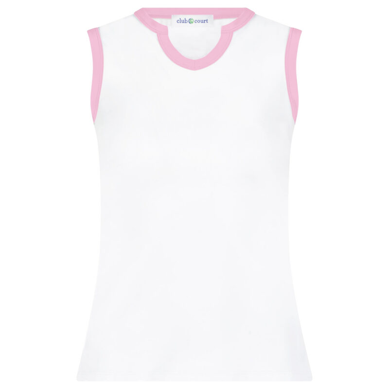Stacy Tank in Bright White with Pink Trim Club and Court