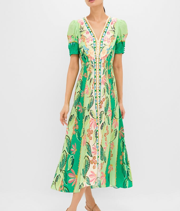 Terrazzo Jade Lea Long Midi Dress Saloni