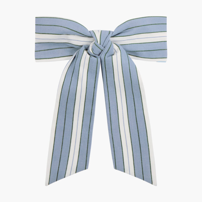 The Belle Bow - Coln Ticking Stripe Dusty Blue Hill House