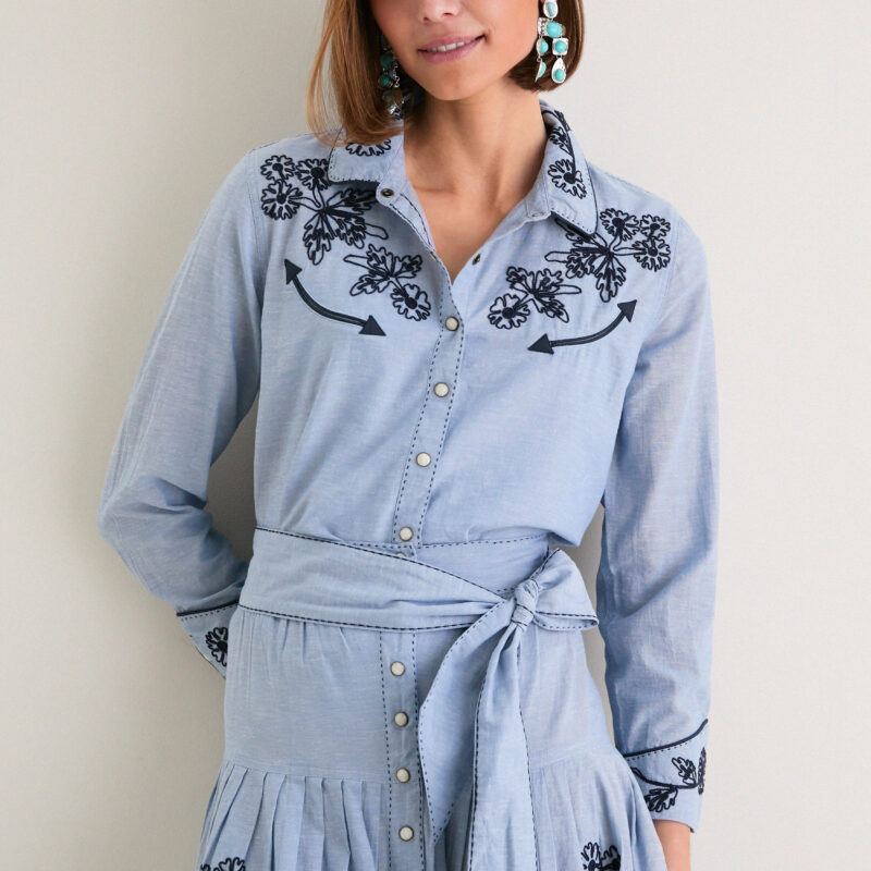 The Chambray Embroidered Western Shirt THE GREAT.