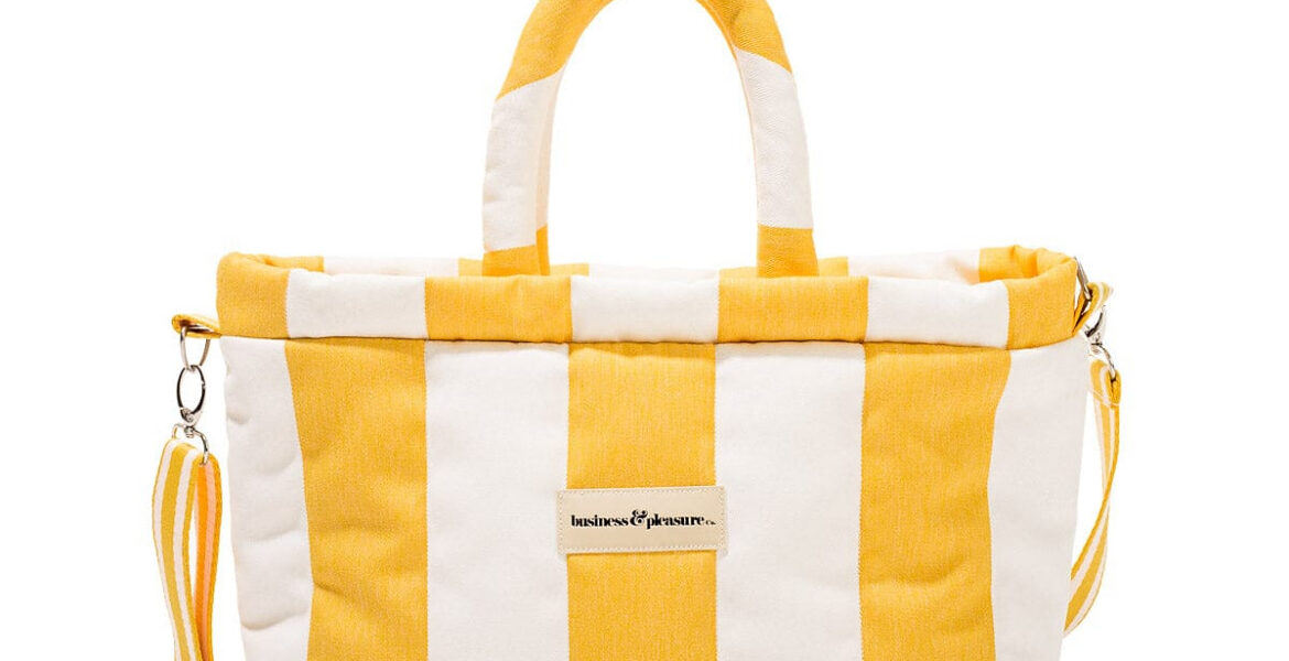 Yellow striped Business & Pleasure Cloud Cooler Tote Bag