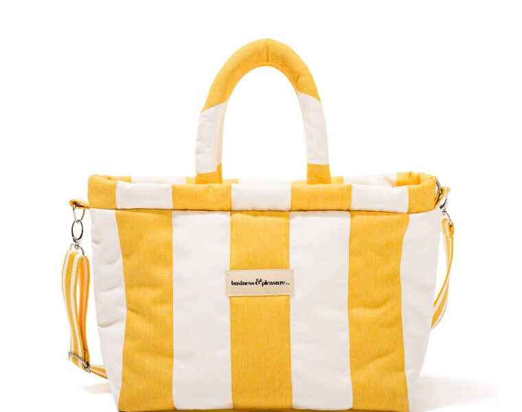 Yellow striped Business & Pleasure Cloud Cooler Tote Bag