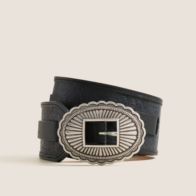 THE GREAT. x Stetson Black and Silver Tooled Waist Belt