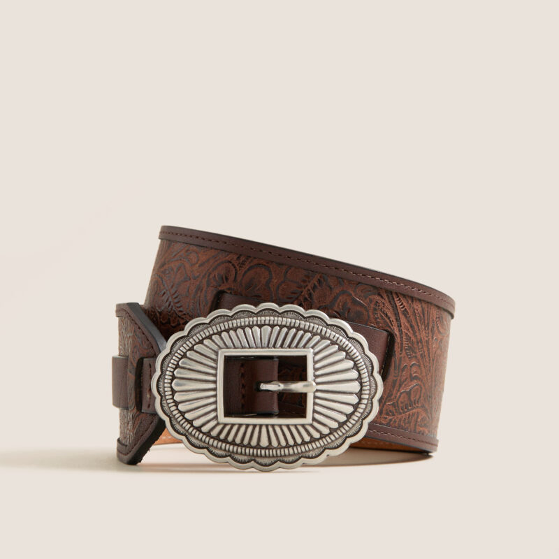 THE GREAT. x Stetson Brown and Silver Tooled Waist Belt