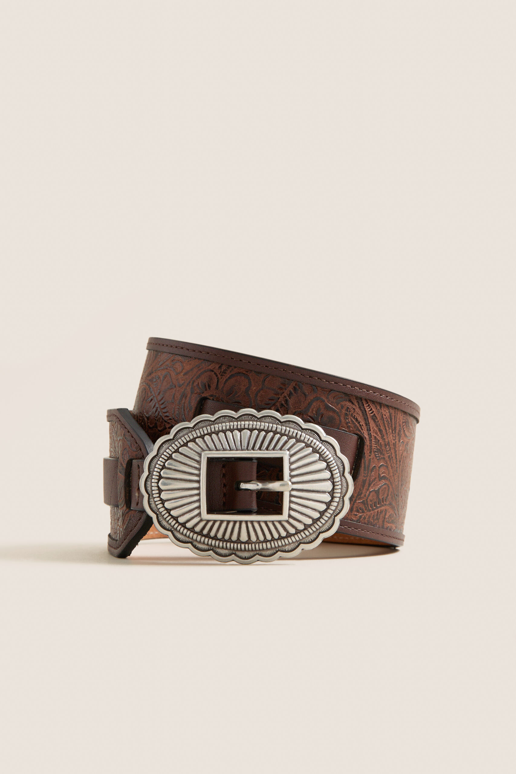 THE GREAT. x Stetson Brown and Silver Tooled Waist Belt