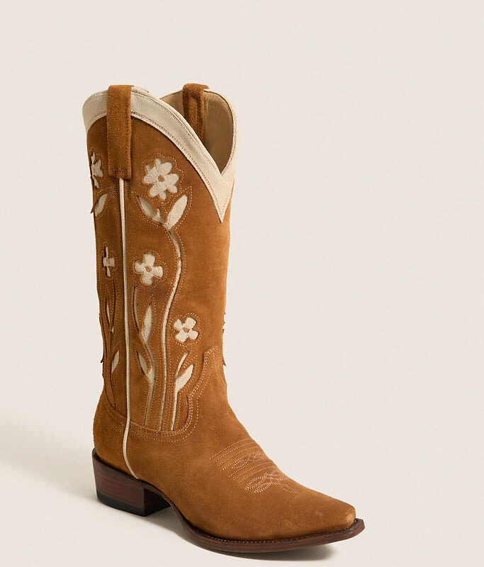 THE GREAT. x Stetson Tan Floral Suede Cowboy Boot