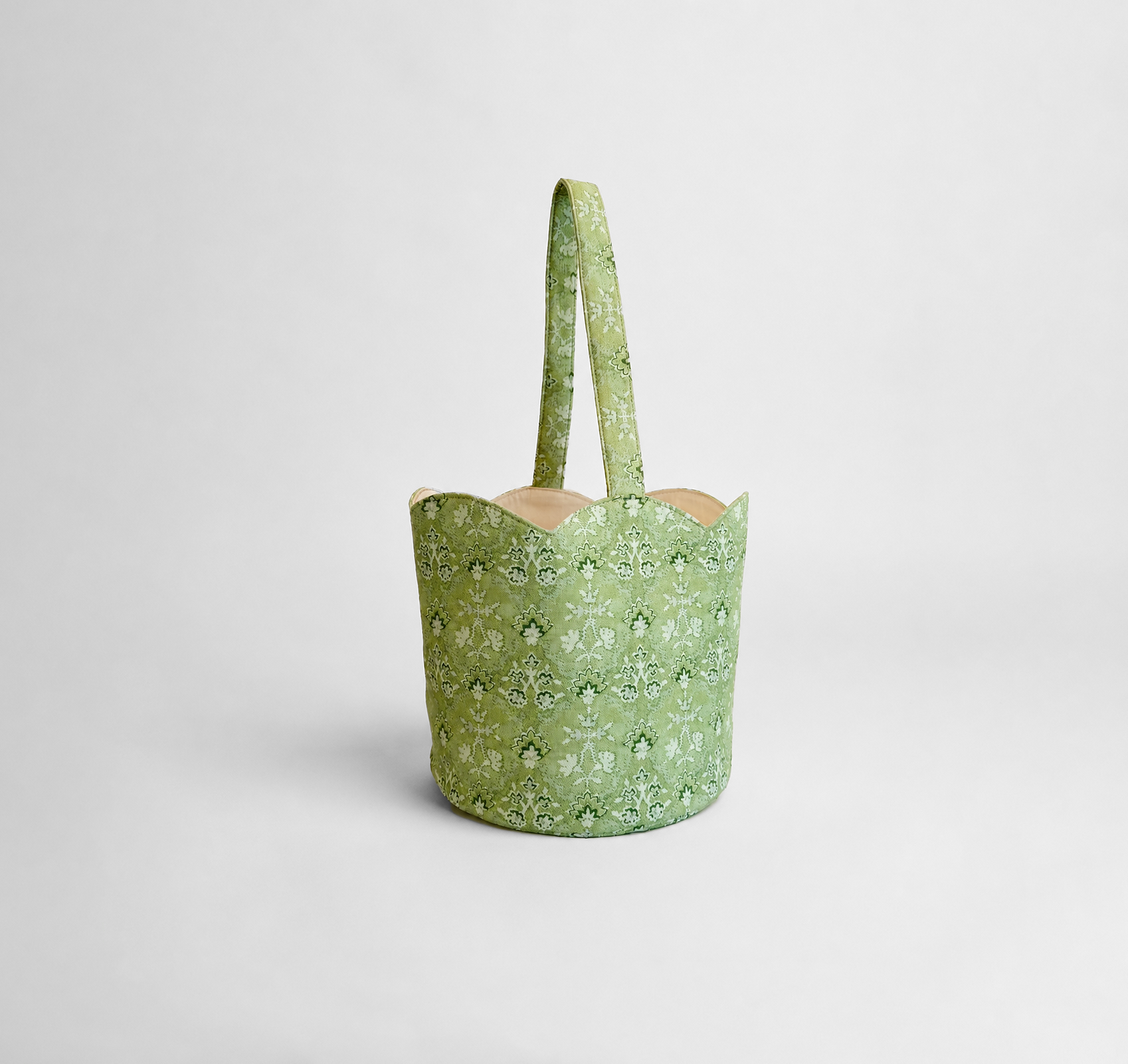 The Hill House x Casa Bombón Sag Tote - Apple Green Jaipur Block