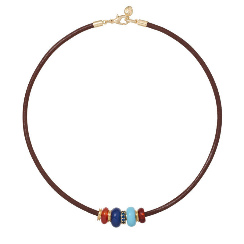 The Leather Stone Slider Necklace in Brown Roxanne Assoulin