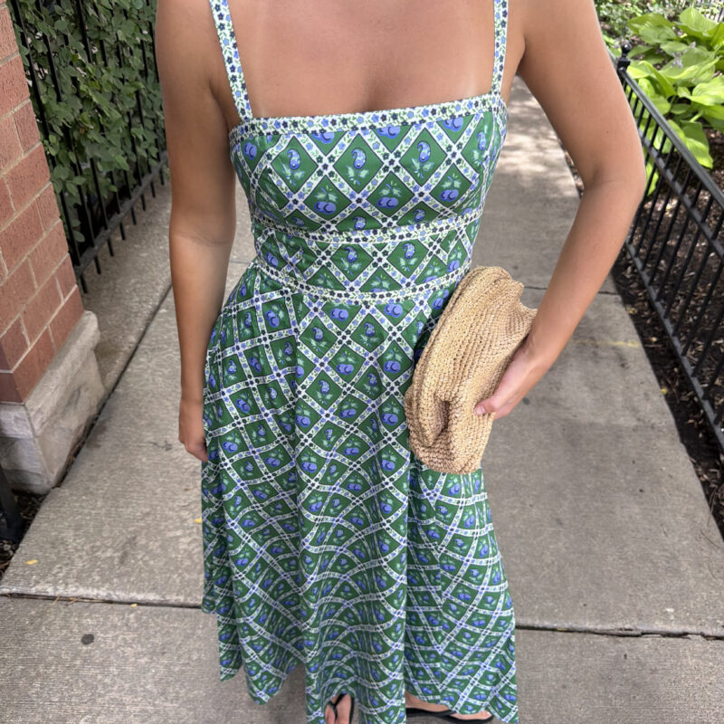 The Margot Dress - Diamond Cherries Grass Green Hill House