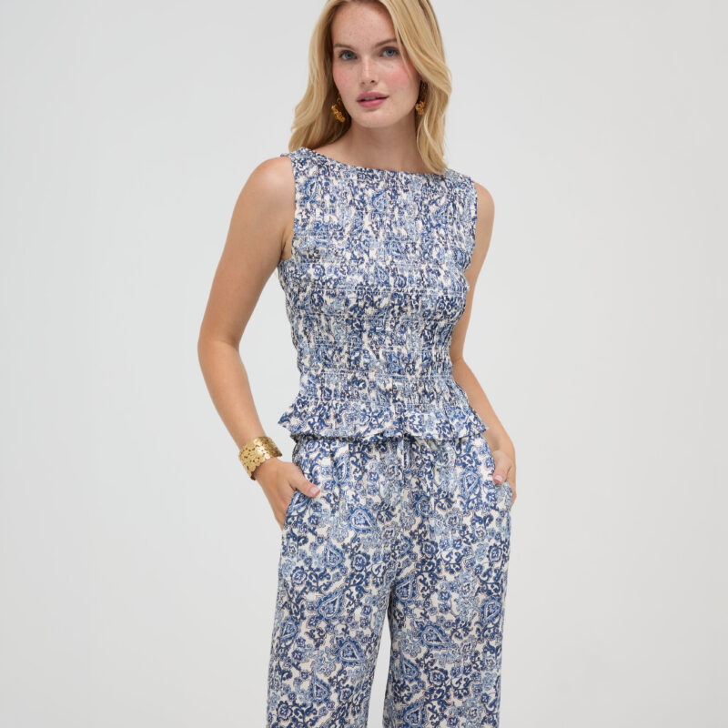 The Phoebe Nap Top - Chedworth Paisley Blue Hill House