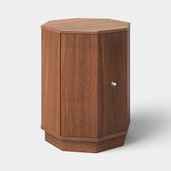 THRESHOLD - Octagon Side Table with Two Doors Walnut Finish