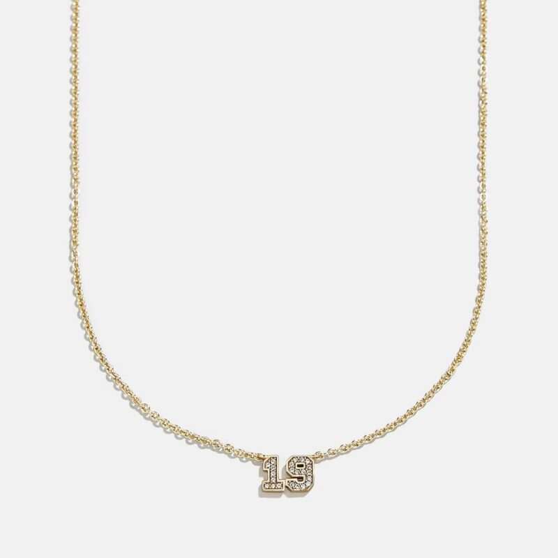 Varsity Gold/Pavé Number Custom Necklace - One Gold Station BaubleBar