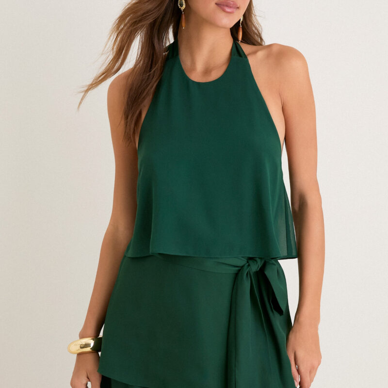 Verdant Green Crepe Claudette Top