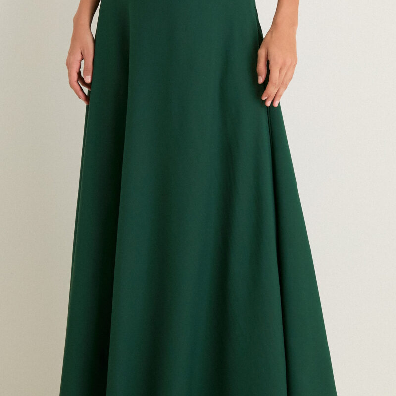 Verdant Green Crepe Colbert Maxi Skirt