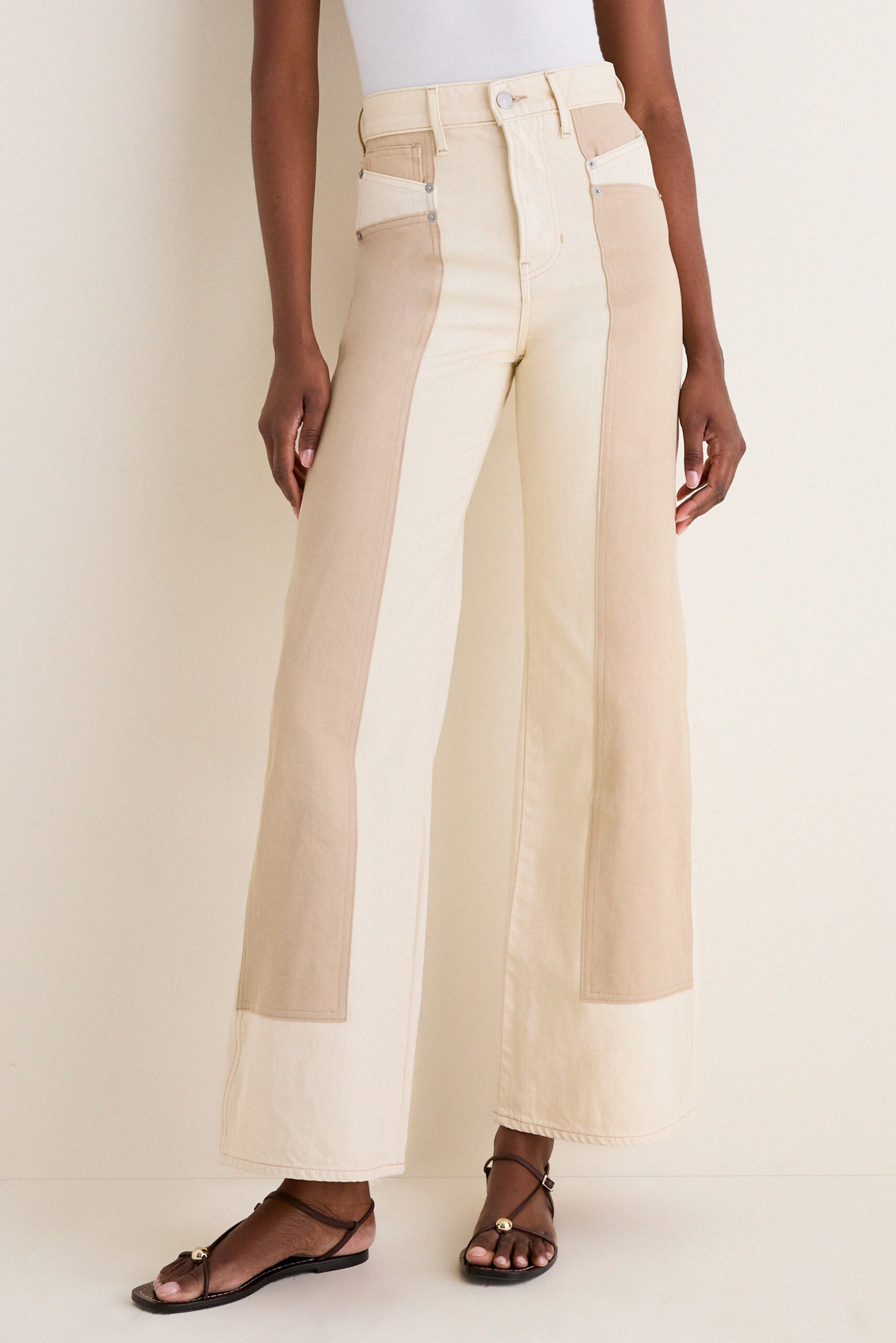 VERONICA BEARD | Taylor High-Rise Wide-Leg Jeans - Ecru And Stone Khaki Tuckernuck