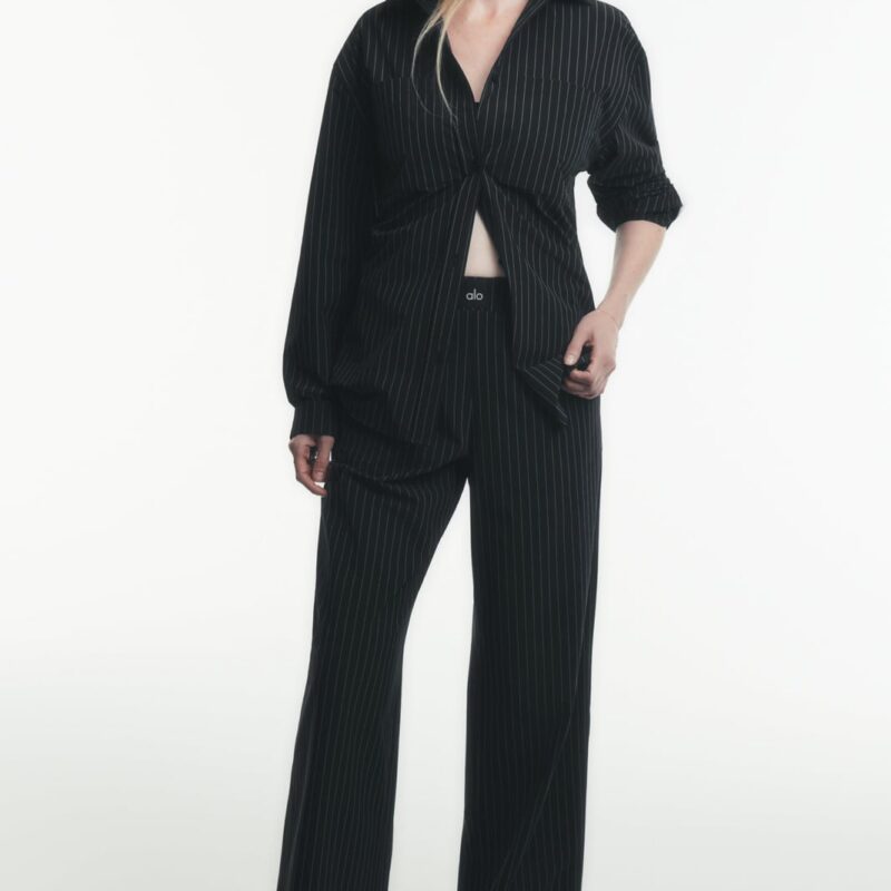 W54260r Pinstripe Daylight Boxer Pant Regular Black Titanium Alo