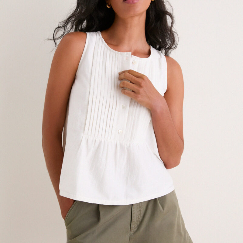 White Cotton Silk Vesta Tank
