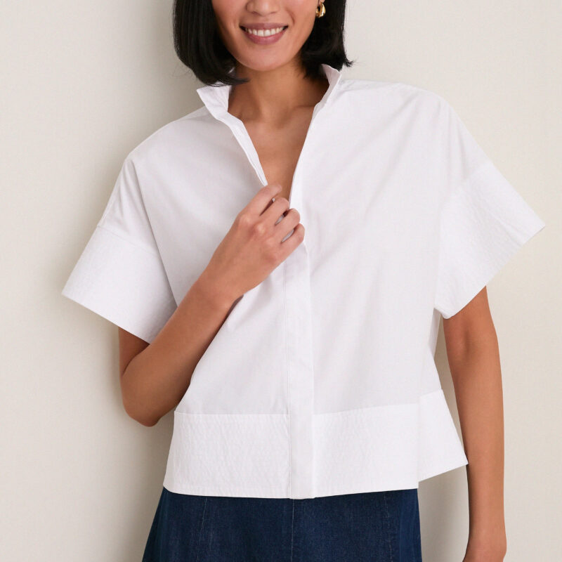 White Trapunto Stitch Sofia Shirt