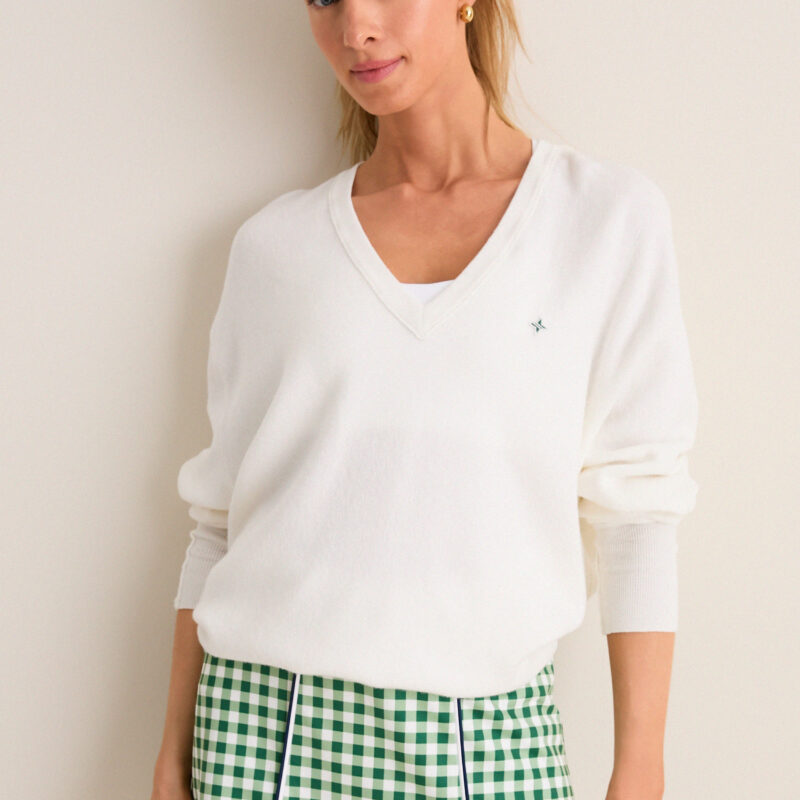White Wilma V-Neck Sweater Tnuck Sport