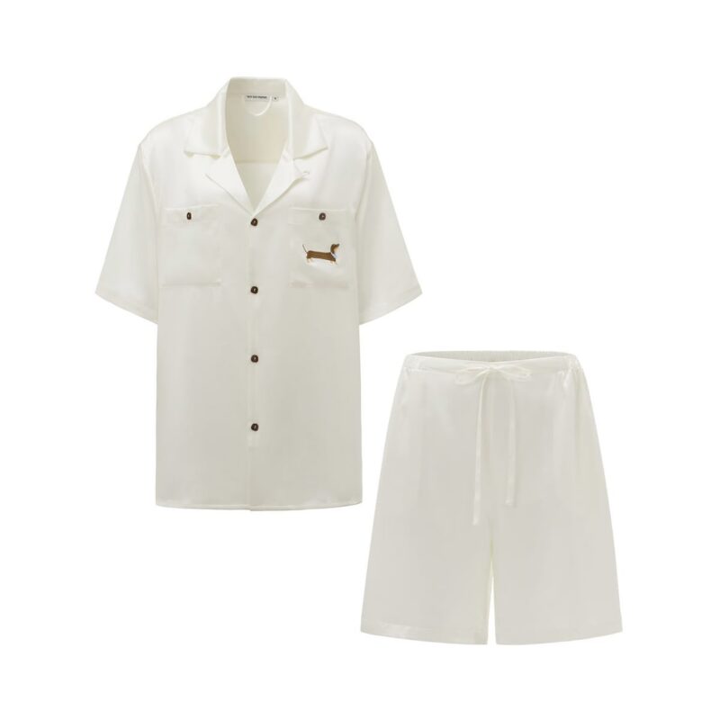 Women's Dachshund Delight Silk Short Set - White