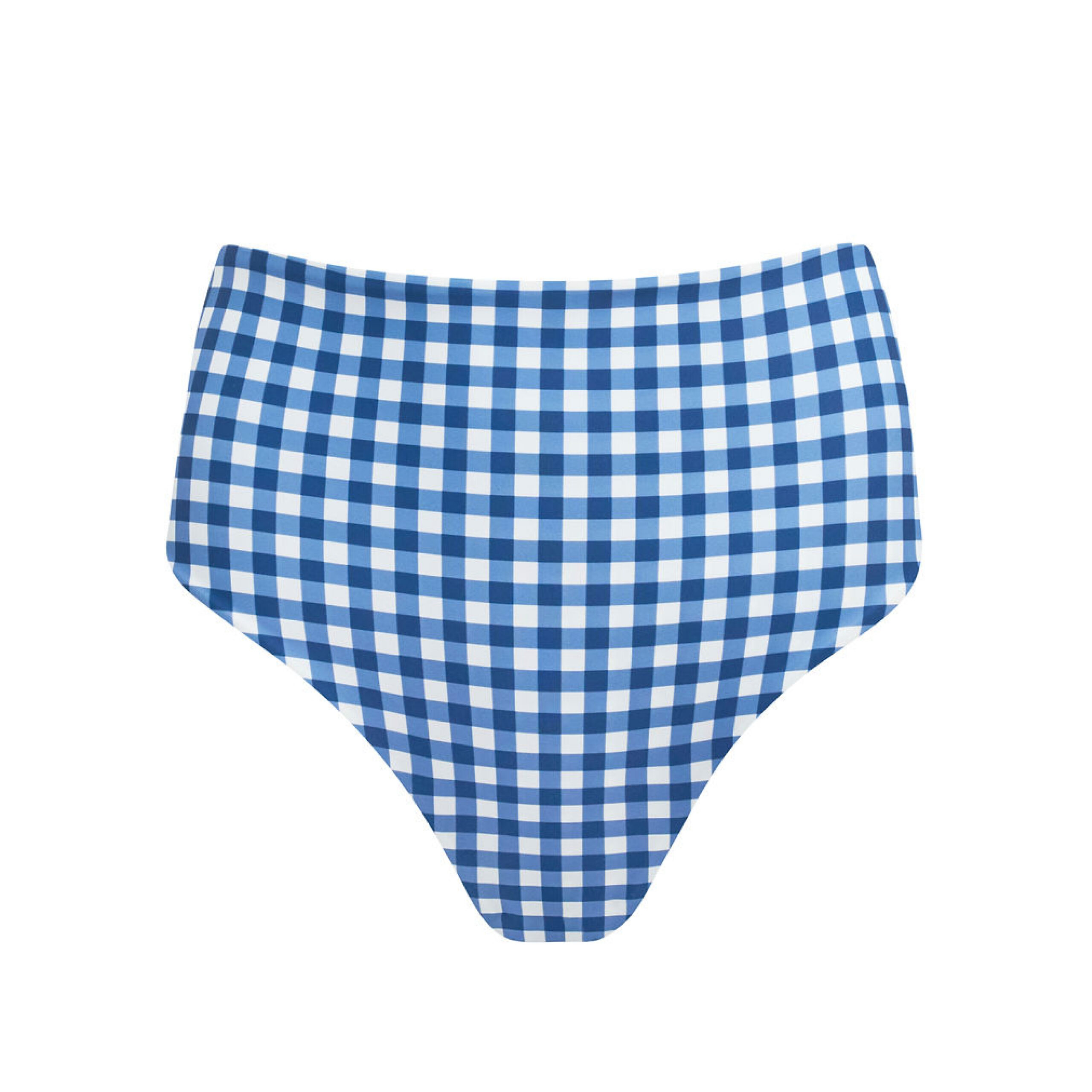 Women's Navy Picnic Gingham High Waisted Bikini Bottom Minnow