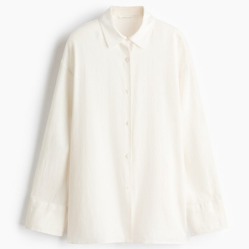 Women's White Oversized Linen-Blend Shirt | H&m Us