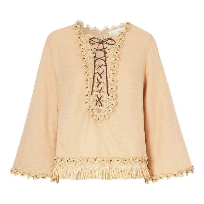 ZIMMERMANN - Mahon Leather And Raffia Trimmed Cotton Blouse