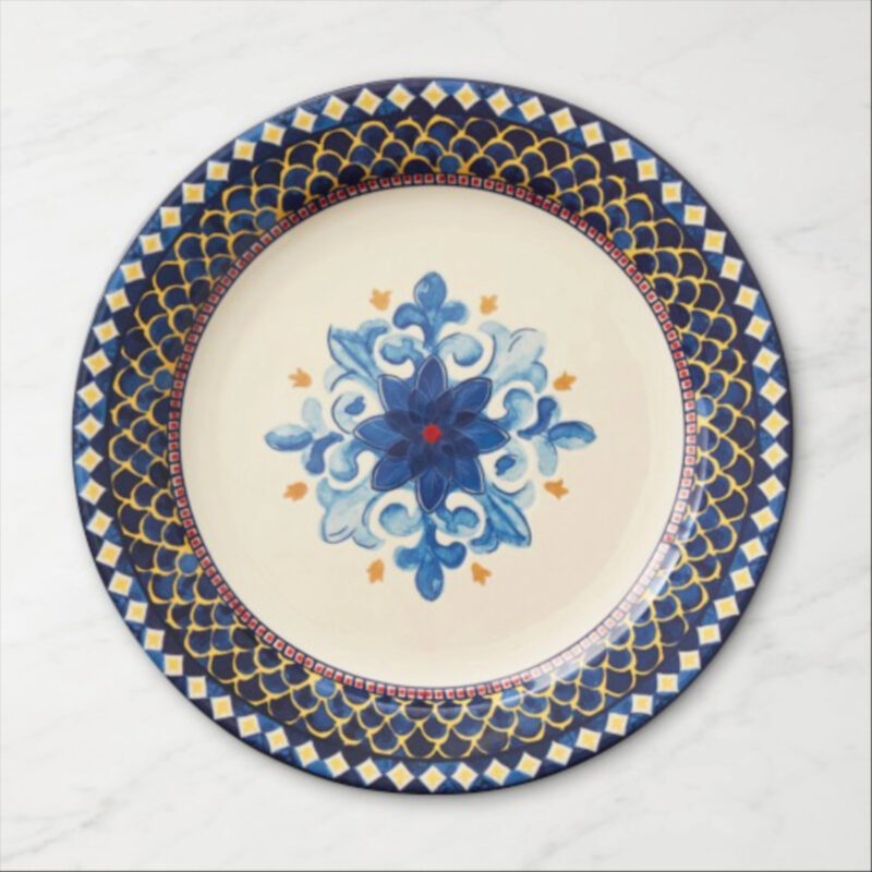 Sicily Ceramic Dinner Plates, Set of 4, Blue Rim