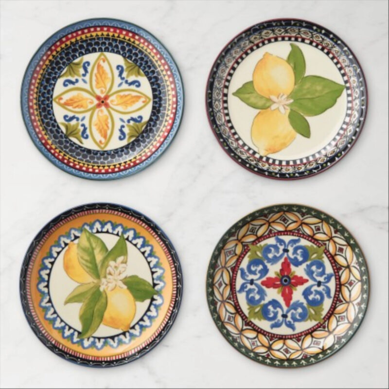 Sicily Ceramic Mixed Appetizer Plates, Set of 4