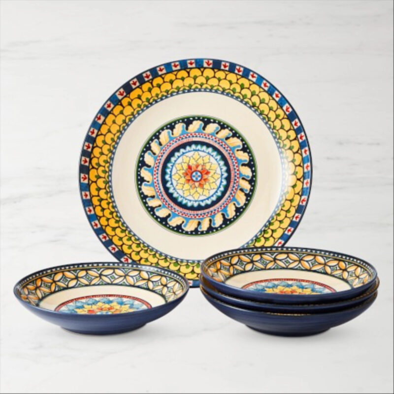 Sicily Ceramic Pasta Bowl Set with Serving Bowl, Blue