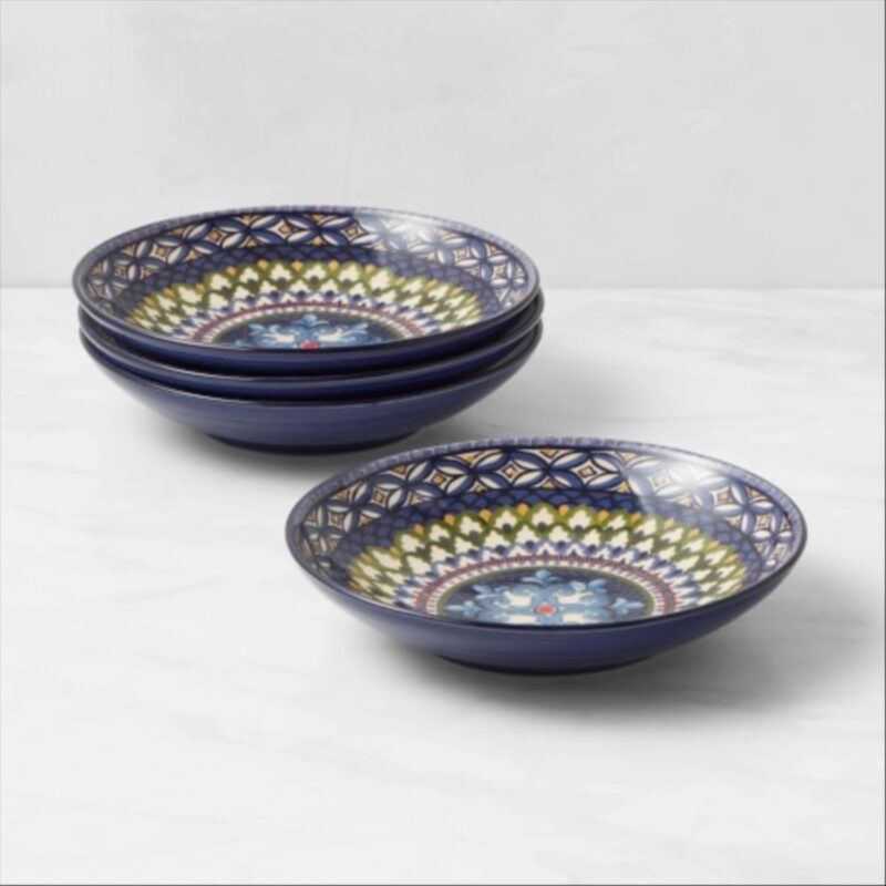 Sicily Ceramic Pasta Bowls, Set of 4, Green & Blue