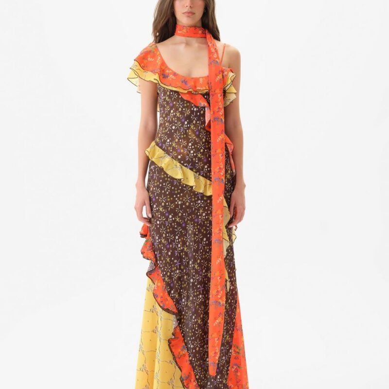 Siedrés MONICA - Ruffled voile maxi dress with scarf detail — image 1 of 5